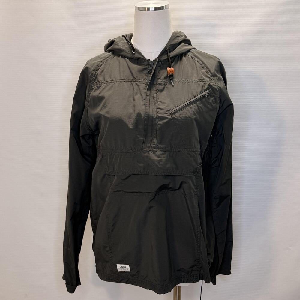 Katin Jacket Mens Small Gray Hooded Anorak 1/4 Zip Pullover Chest Pocket